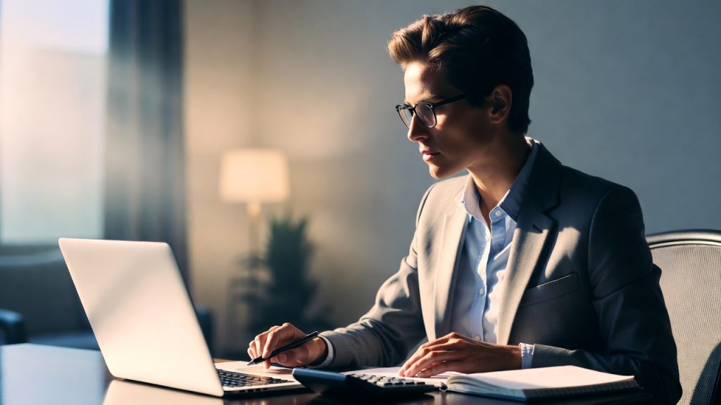 Personne débutante analysant un projet d’investissement immobilier avec ordinateur et carnet de notes