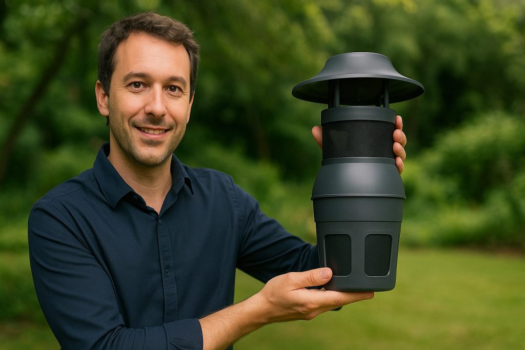Alexandre Reant présentant un piège à moustiques innovant et efficace